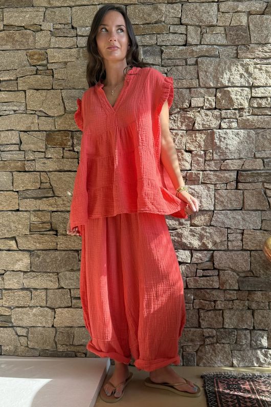 Tasha Cushion Cotton Balloon Barrel Pant Watermelon